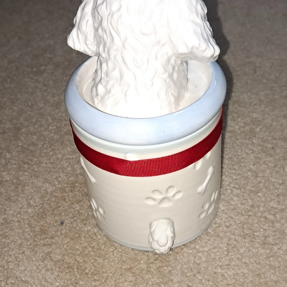 Poodle Dog Treat Jar with Red Bow